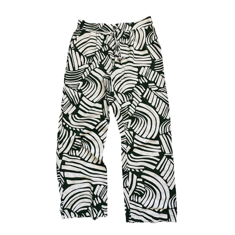 Boho Soho Apparel Abstract Print Wide Leg Pants L Green White Geometric Relaxed